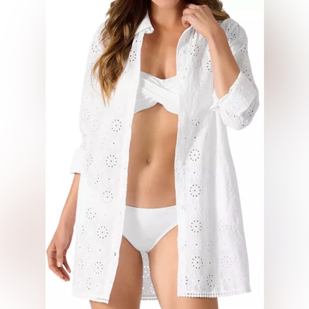 Tommy Bahama White Harbor Eyelet Shirt Swim Coverup women’s size XXS